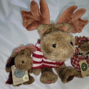 Charming Brown Plush Moose with Striped Sweater